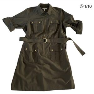 NWT Avenue Plus Size Green Belted Military Zip Dress Wmns 20 Casual